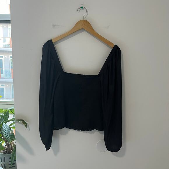 J. Crew Black Smocked Long Sleeve Blouse Size Medium - Picture 5 of 5